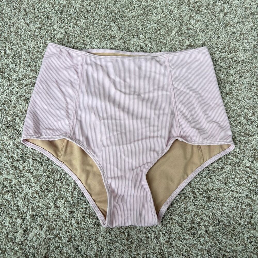 Kortni Jeane Women's High Waisted Ribbed Bikini Swim Bottom in Lavender Small
